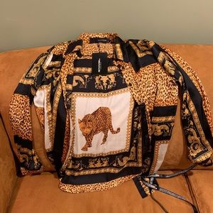 NWT PRETTYLITTLETHING Silk Leopard Button Down